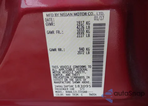 2017 Nissan Altima 2.5 Sv из США, поврежденный, VIN 1N4AL3AP5HC183095